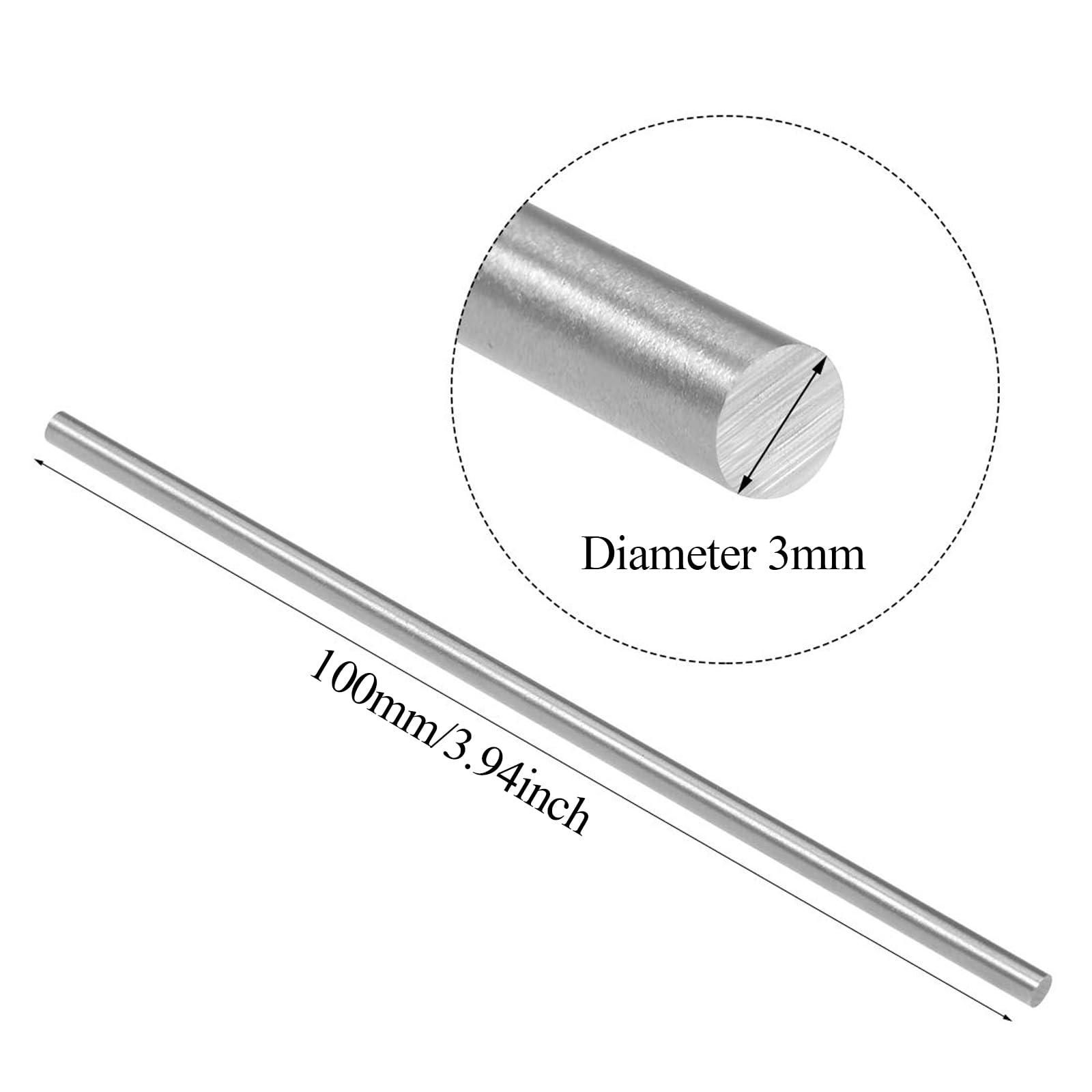 asta in acciaio inox Aste con albero tondo solido, asta in acciaio inossidabile, aste tonde 304 Aste con albero solido in metallo diametro 2-5 mm lunghezza 100 mm for modello artigianale fai-da-te, co