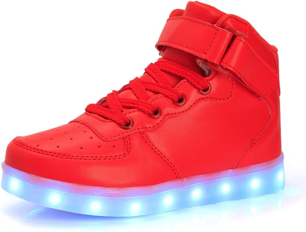 LJ Sport Unisex LED Shoes Kids Boys Girls High Top Light Up Shoes USB Charging Flashing LED Sneakers 7 Colors Modes for Men and Women (UK 10.5/EU 29, Red)