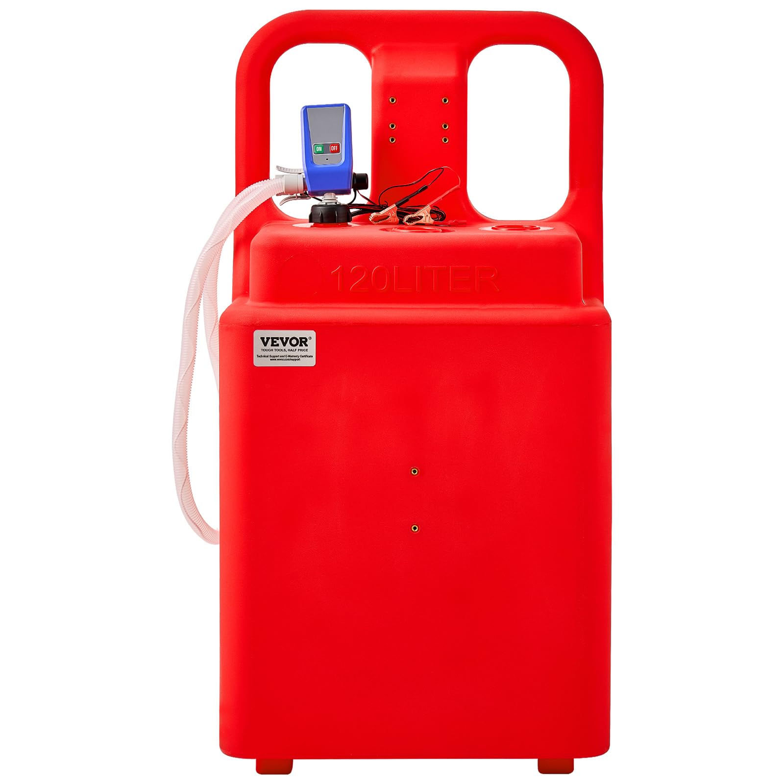 VEVOR Tanque de Combustible 540x465x1070 mm 121,13 L con Bomba de Transferencia de Combustible Eléctrica, Manguera de 1,2 m, Boquilla con Sensor de Parada Automática, para Gasolina y Diésel, Rojo