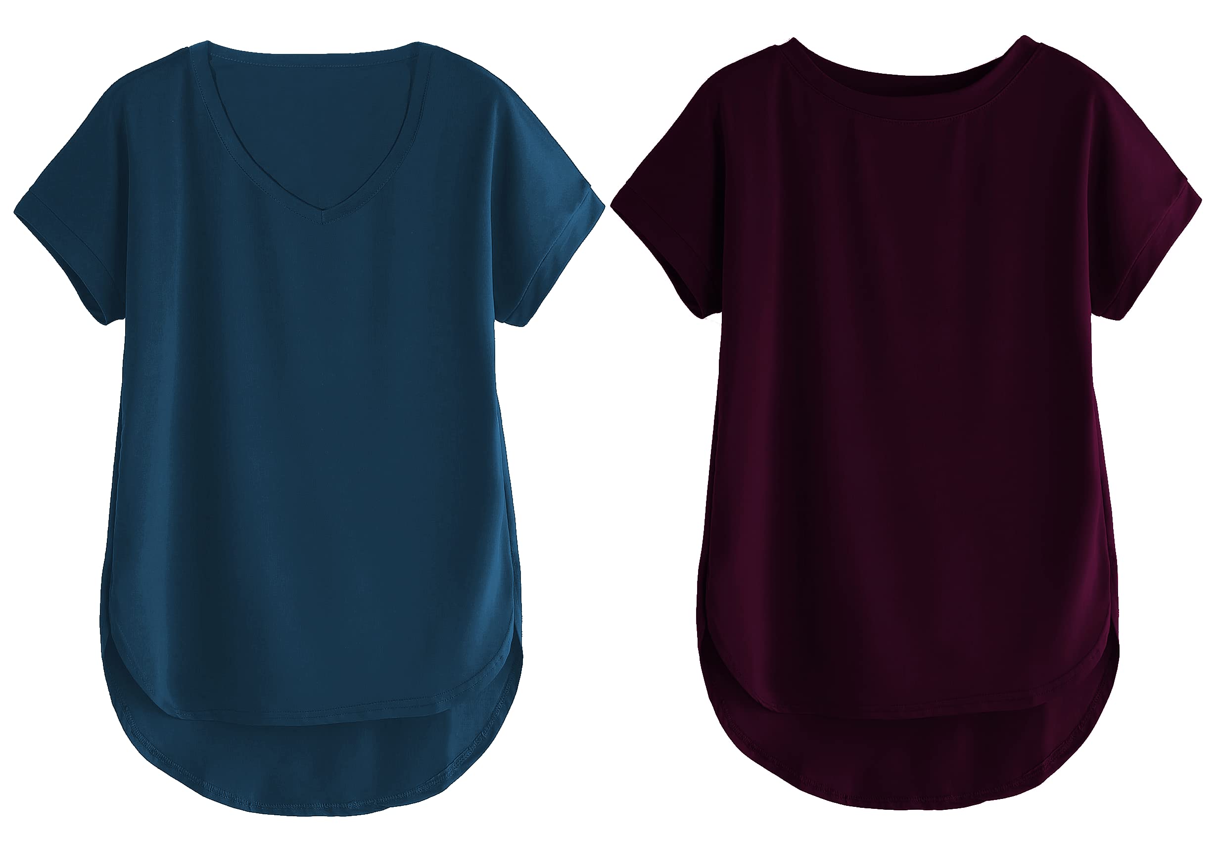 fabricorn Combo of V-Neck and Round Neck UpDown Hem Cotton Tshirt for Women (Pack of 2)-picture-14