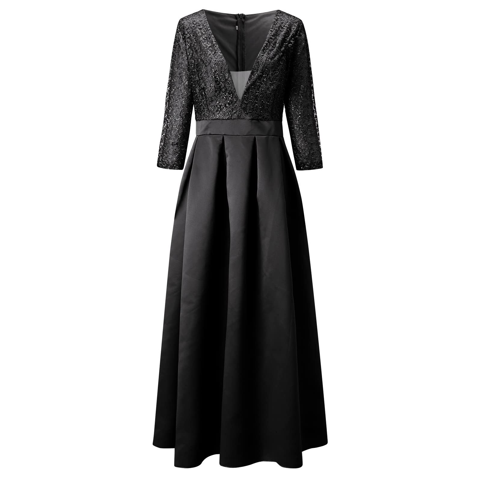 Abendkleider Damen Elegant Lange Ballkleider mit Schlitz A-Linie Hochzeitskleid Abendkleider Tief V-Ausschnitt Langarm Brautkleid Kleider Festlich Kleider Cocktailkleid