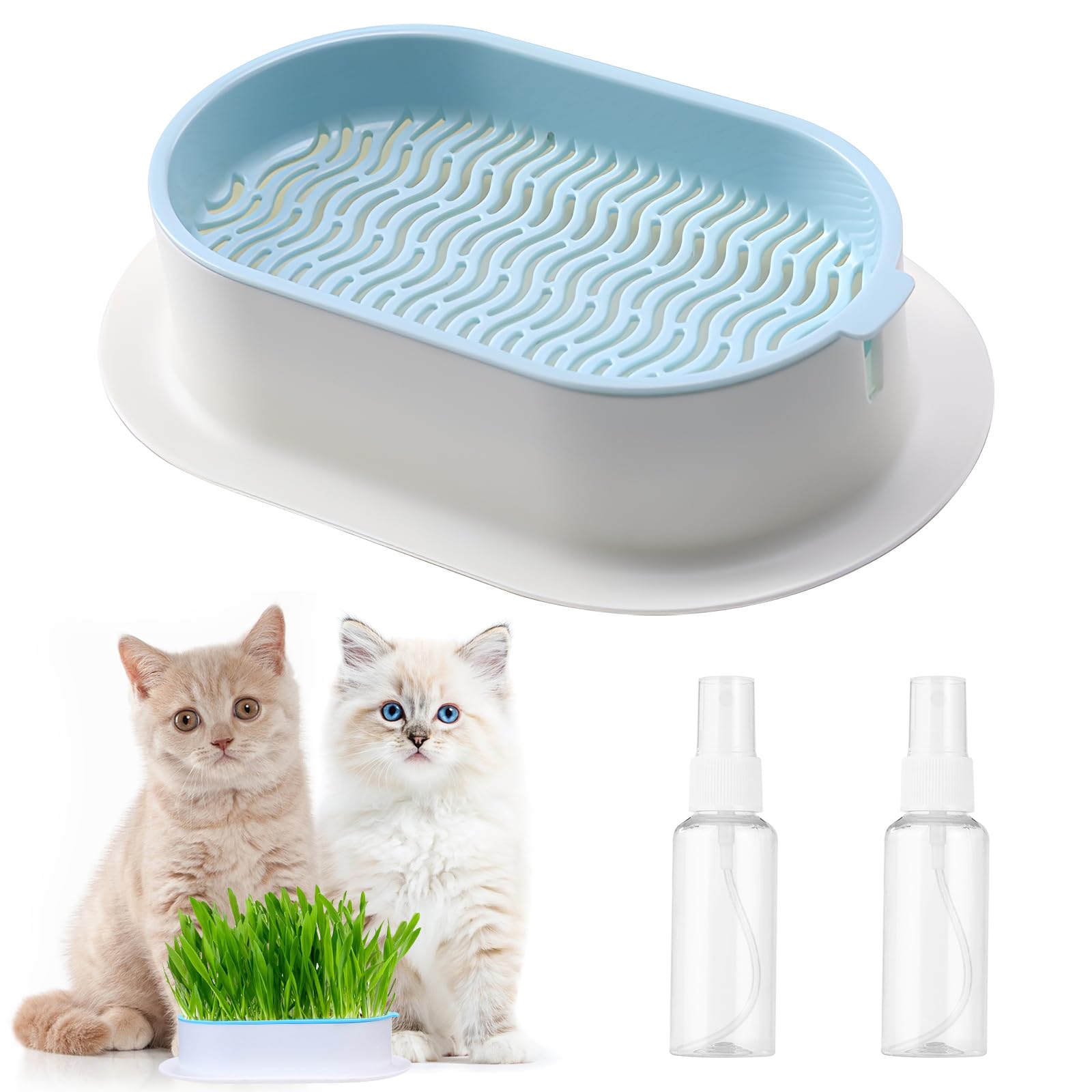 HRILKAOD Jardinera de Hierba para Gatos, Caja Hidropónica de Hierba para Gatos Bandejas para Brotes de Semillas de Hierba para Gatos Kit de Maceta para Hierba Gatera (Azul)