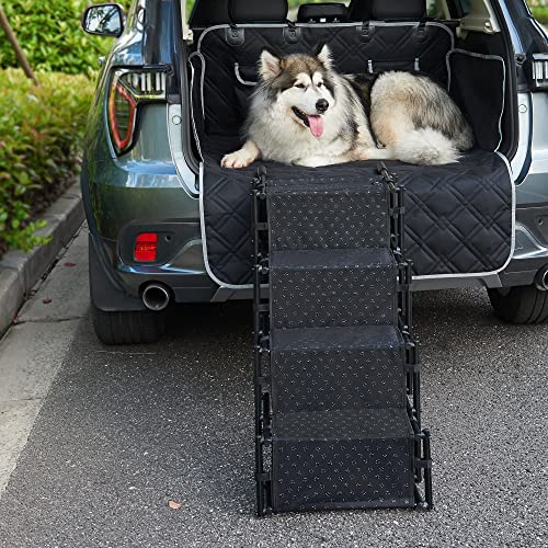 [en.casa] Hundetreppe Colchester Haustiertreppe Einstieghilfe 4-stufig faltbar bis 55 kg für kleine und große Hunde Metall/Polyester Schwarz