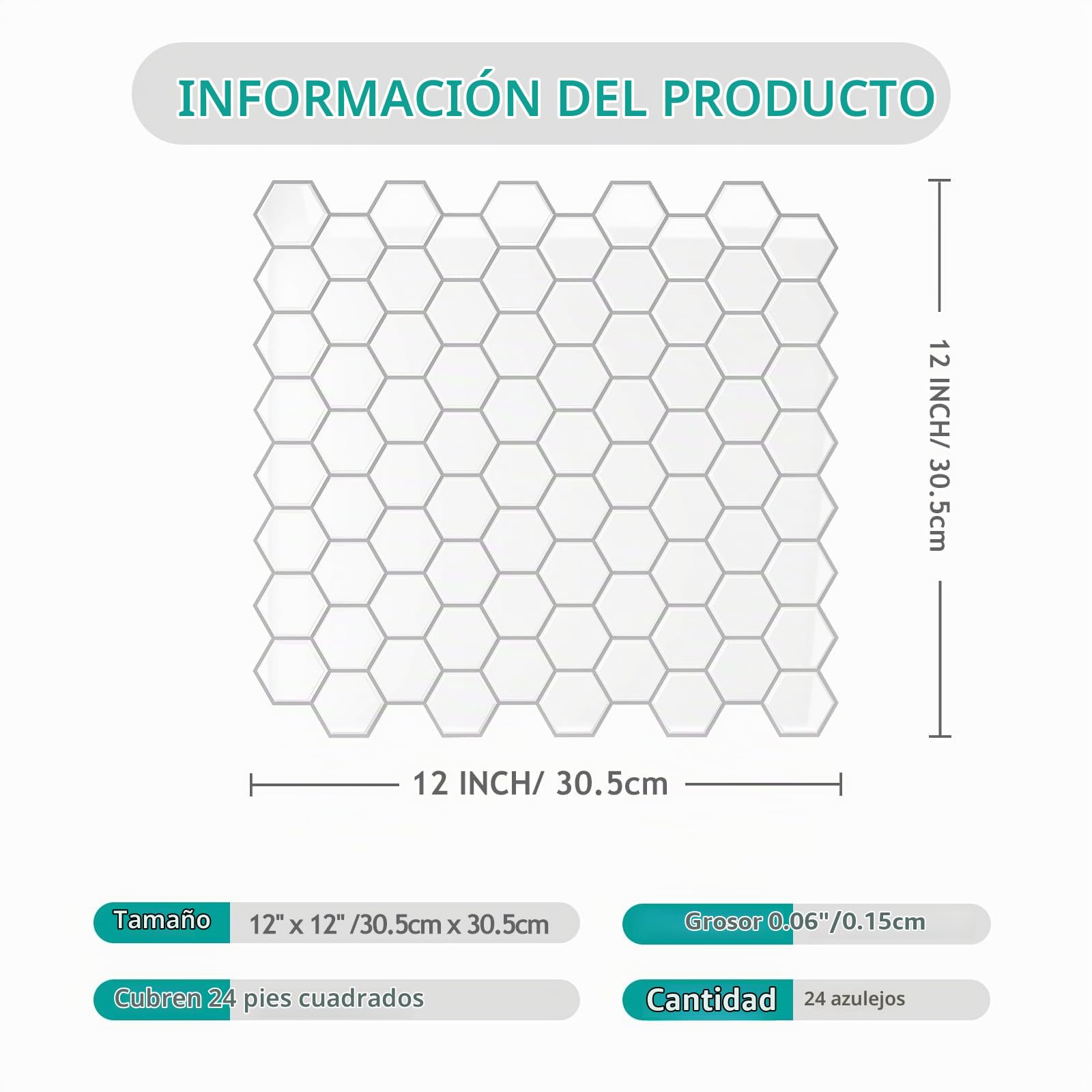 VEELIKE Azulejos Adhesivos 3D Moderno Blanco Hexágono para Baño y Cocina - Vinilo Baldosas Adhesivas Pared Impermeable 30.5cm×30.5cm 24 Piezas