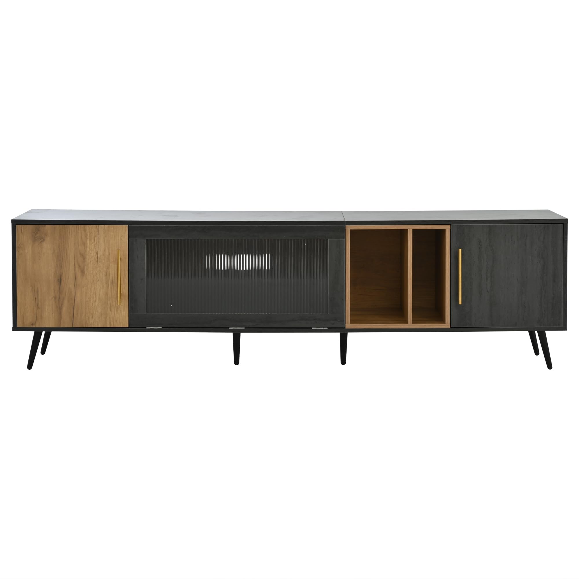 Mueble para TV de 200 cm, Soporte para TV de 90 Pulgadas con 2 Puertas, Armario Bajo con Puertas de Cristal Plegables y Espacio de Almacenamiento para Salón Dormitorio, Gris