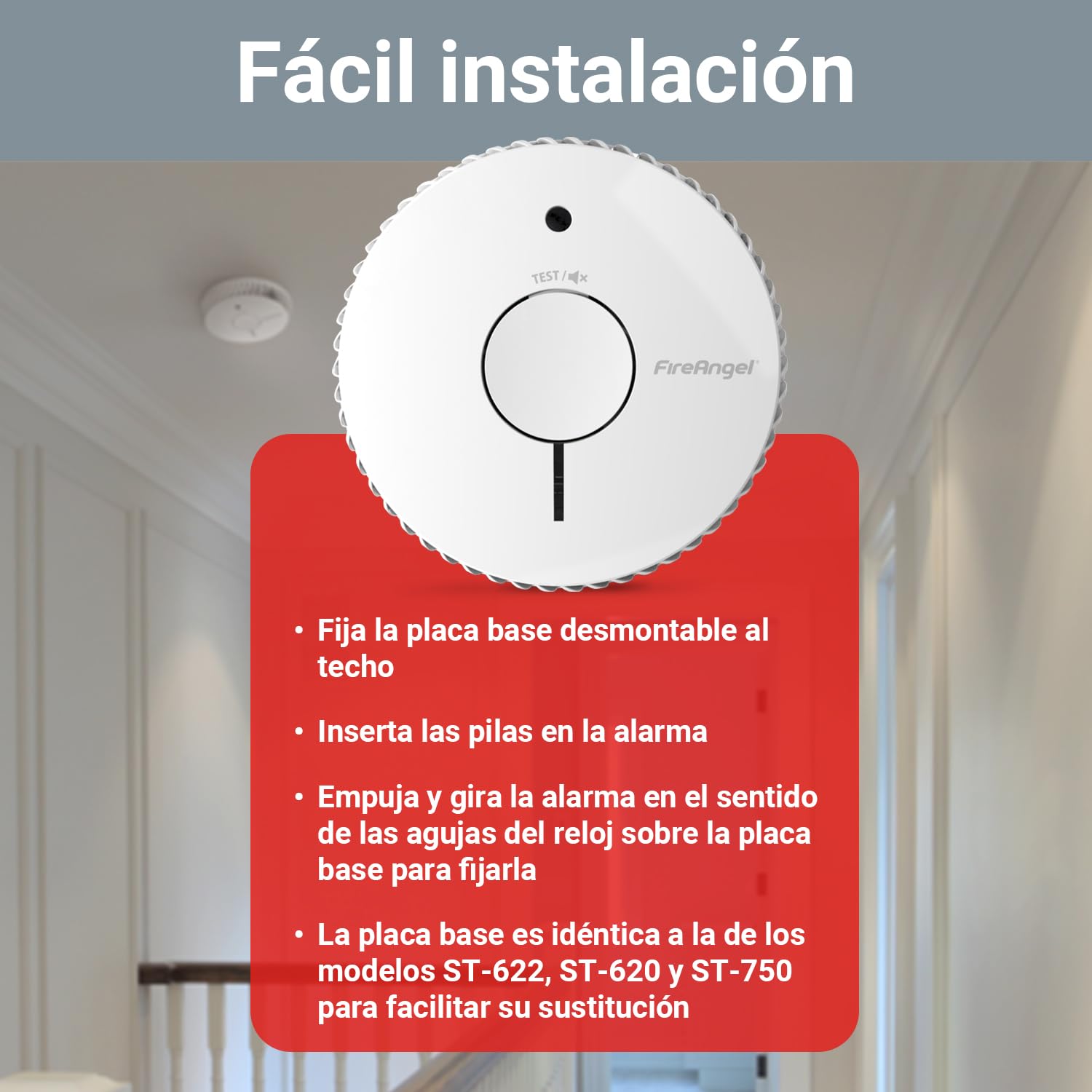 FireAngel Detector de Humo Óptico FA6115-INT - Alarma de Incendios para Hogar y Caravanas con Batería de 5 Años de Duración - Repuesto del ST-625