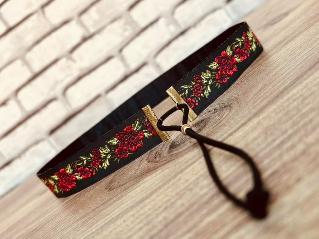 Red Rose Hat Band, Women Fedora Cowboy Hatband, Handmade Western Cowgirl Hat Belt,