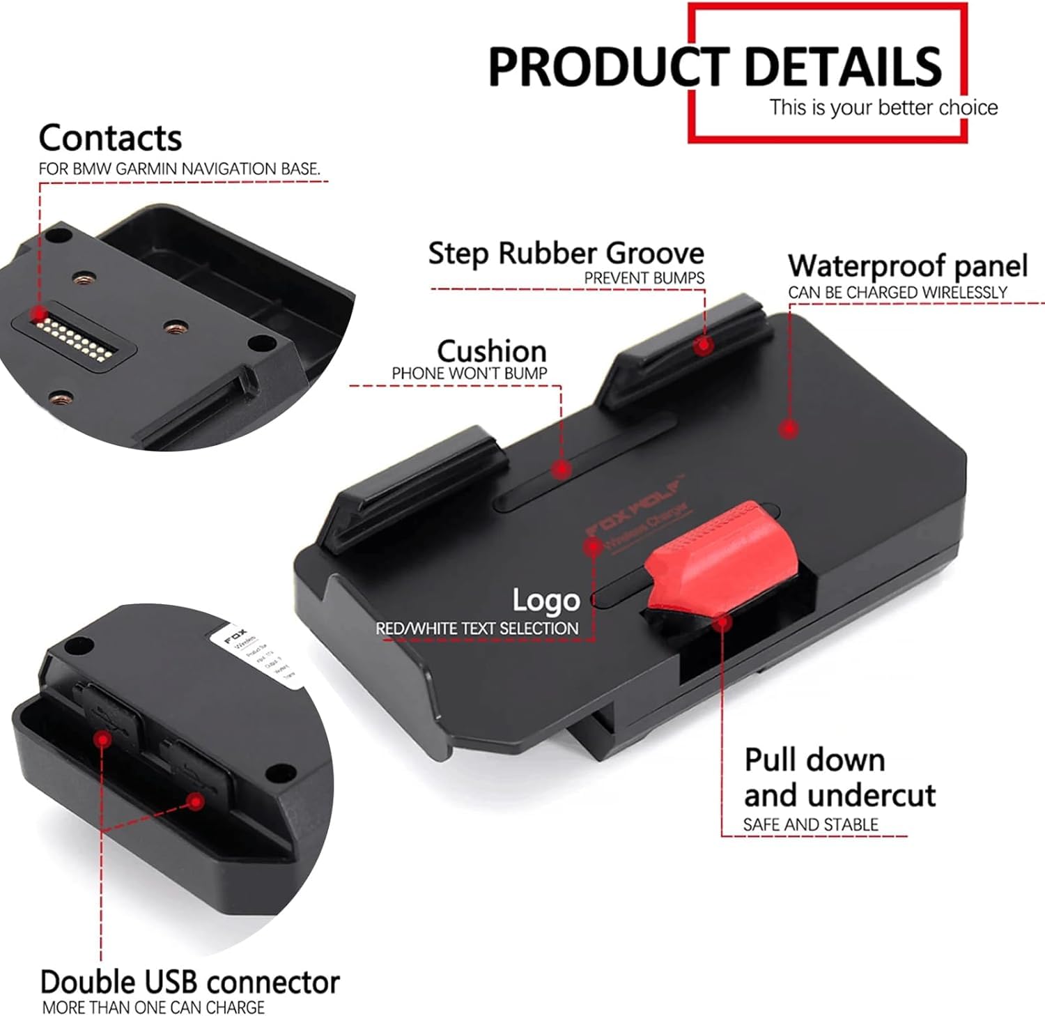 Cargador inalámbrico para motocicleta con puertos USB duales, soporte de navegación de carga rápida compatible con BMW Garmin Navigation Base R1200GS R1250GS F850GS ADV ABS