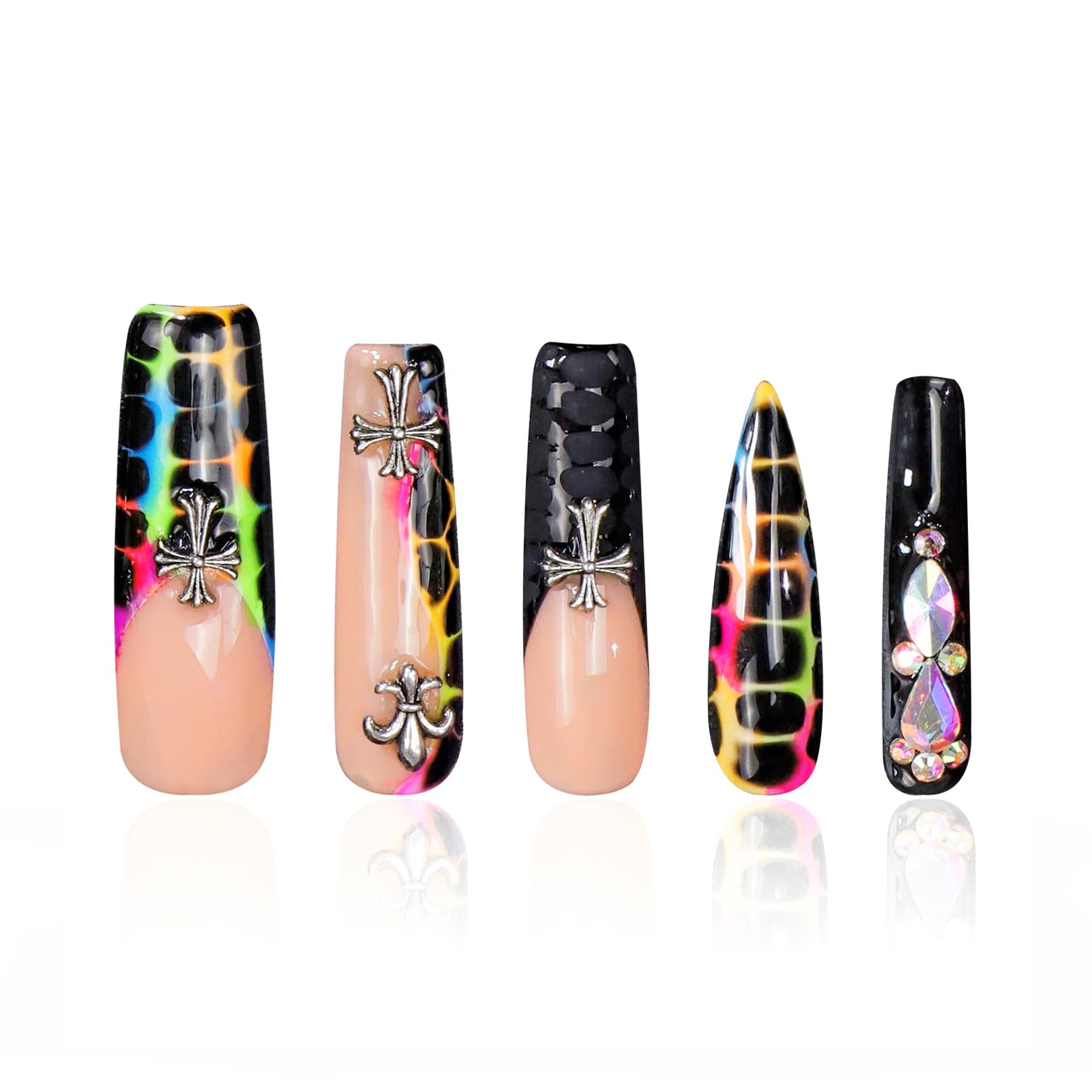 LOVFULPress on Nails Young Forever Black | Handmade with Full Covered Crystals | Reusable Fake Nails | Square Mid length 1.7in | H28-S