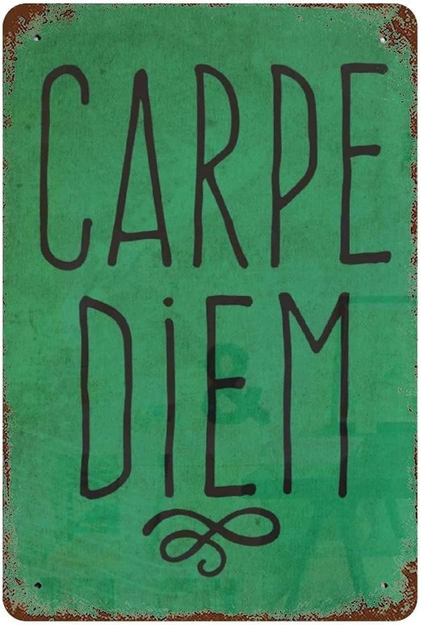 ZDVHOMCB Vintage Carpe Diem Quote Tin Sign Empowering Uplifting Wall-Art for Kitchen Dining Room Breakfast Nook Sunroom Decor 8 X 12 inch