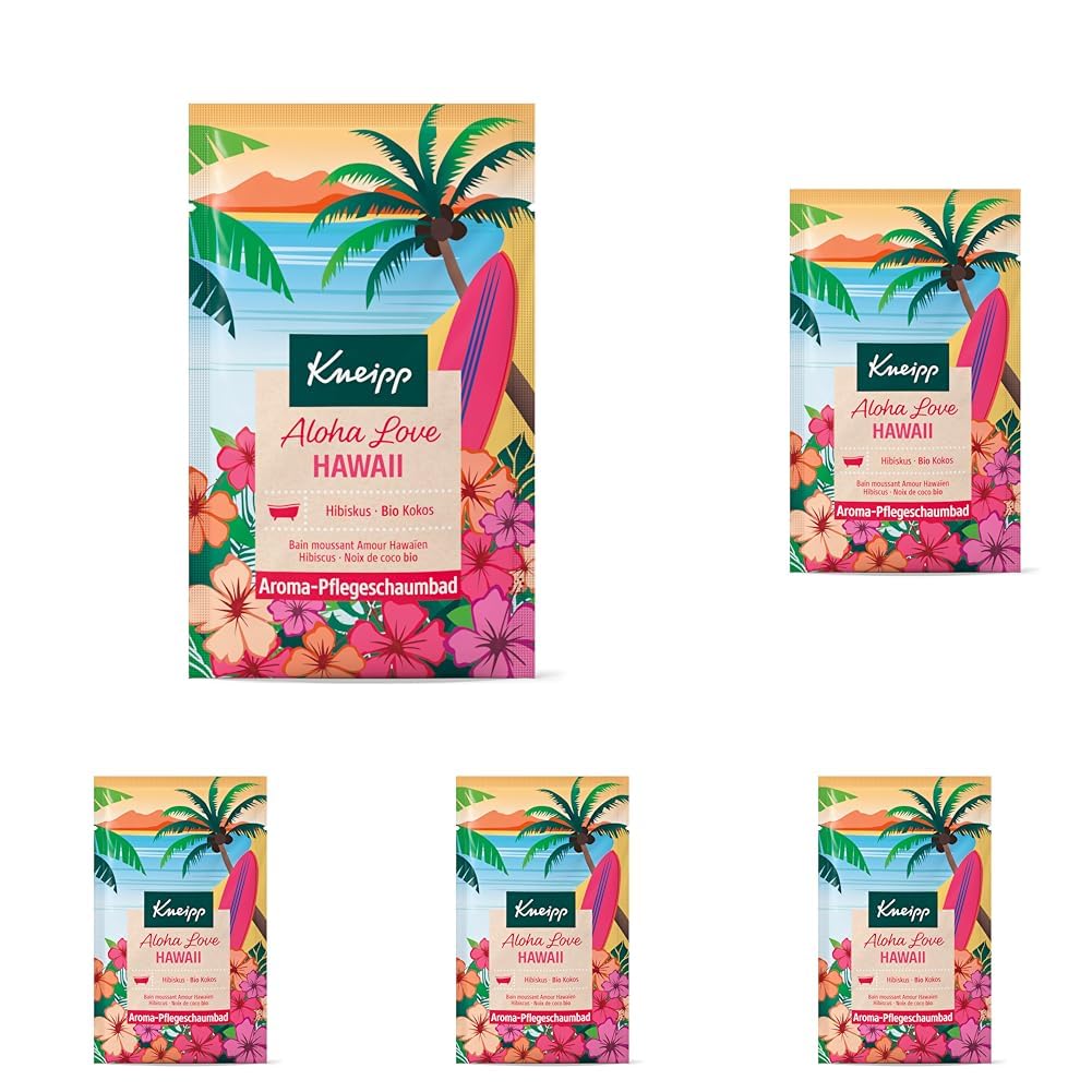 Kneipp Aroma-Pflegeschaumbad Aloha Love Hawaii - Badezusatz mit exklusivem Hibiskusblütenextrakt und Bio Kokosöl - 50ml (Packung mit 5)