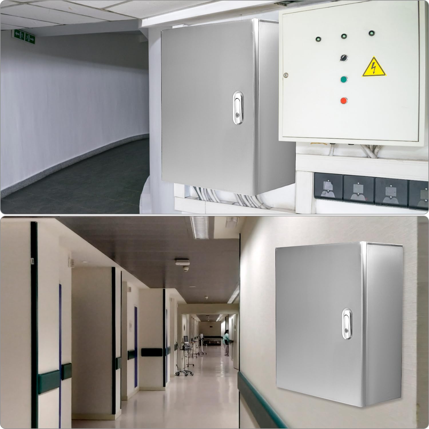 QWORK® Quadro elettrico 50x40x20 cm in acciaio inox 304 - scatola di alimentazione a parete con solida serratura e guarnizione impermeabile