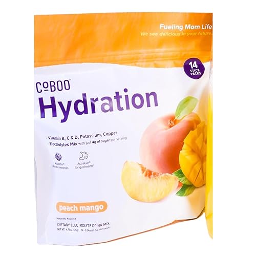 CoBoo Mezcla de hidratación para mamás  20 cales, 0.18 onzas de azúcar, electrolitos, vitaminas, minerales marinos, gran sabor  14 varillas, sin