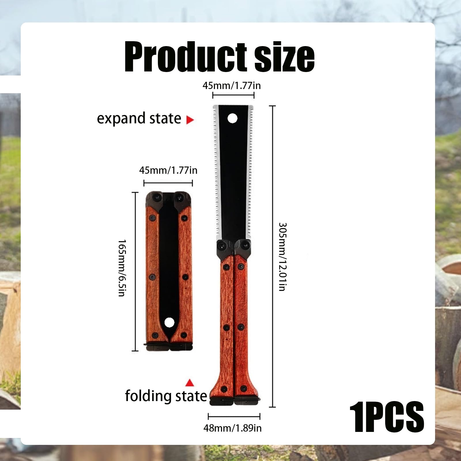 Japanese Pull Saw, Folding Saw with Double-Edged Blade for Wood Cutting, for Camping and Woodworking, Foldable Design Measures 165mm*45mm When Closed - Image 2