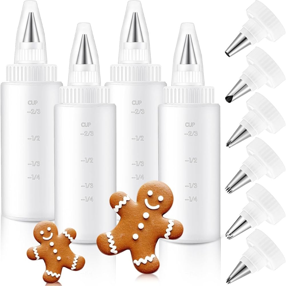 Hndhbfgrt 4 Pcs 4oz Plastic Squeeze Bottles Cookie Decorating Kit Pancake Decorating & Food Art