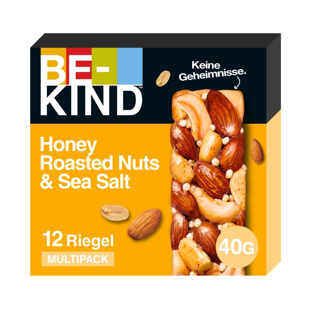 BE-KIND Riegel, glutenfreie Snack-Riegel, Honey Roasted Nuts & Sea Salt, hoher Ballaststoffgehalt, ohne künstliche Farb-, Aroma- oder Konservierungsstoffe, 12 x 40g