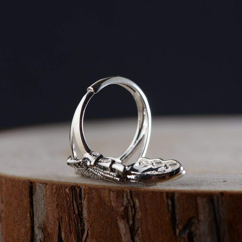 Anello In Argento 925 Da Donna,S925 Sterling Silver Grande Farfalla Zircone Anello Nero Anelli Regolabili Retrò Anello Dito Indice Argento Eternity Ring Fascino Di Nozze Gioielli Regali Per Uomini