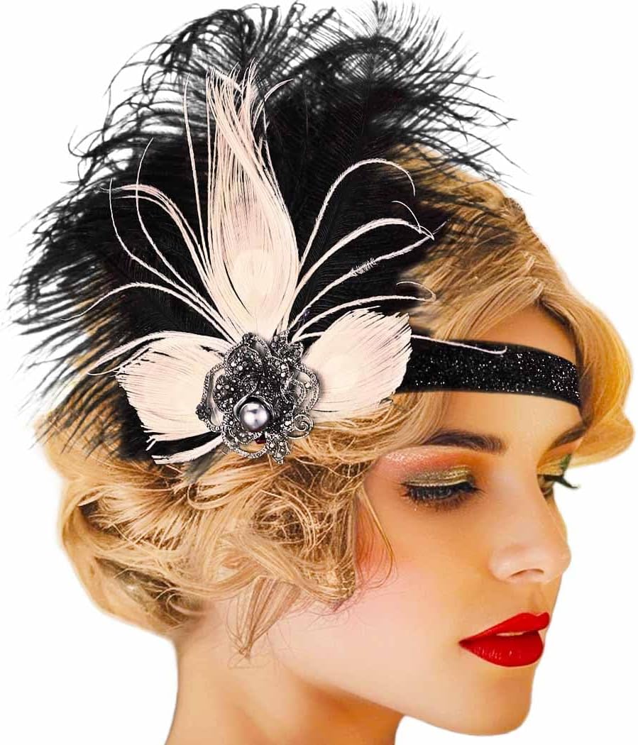 1920s Feather Headpiece Great Gatsby Headband Flapper Hair Accessories for Women