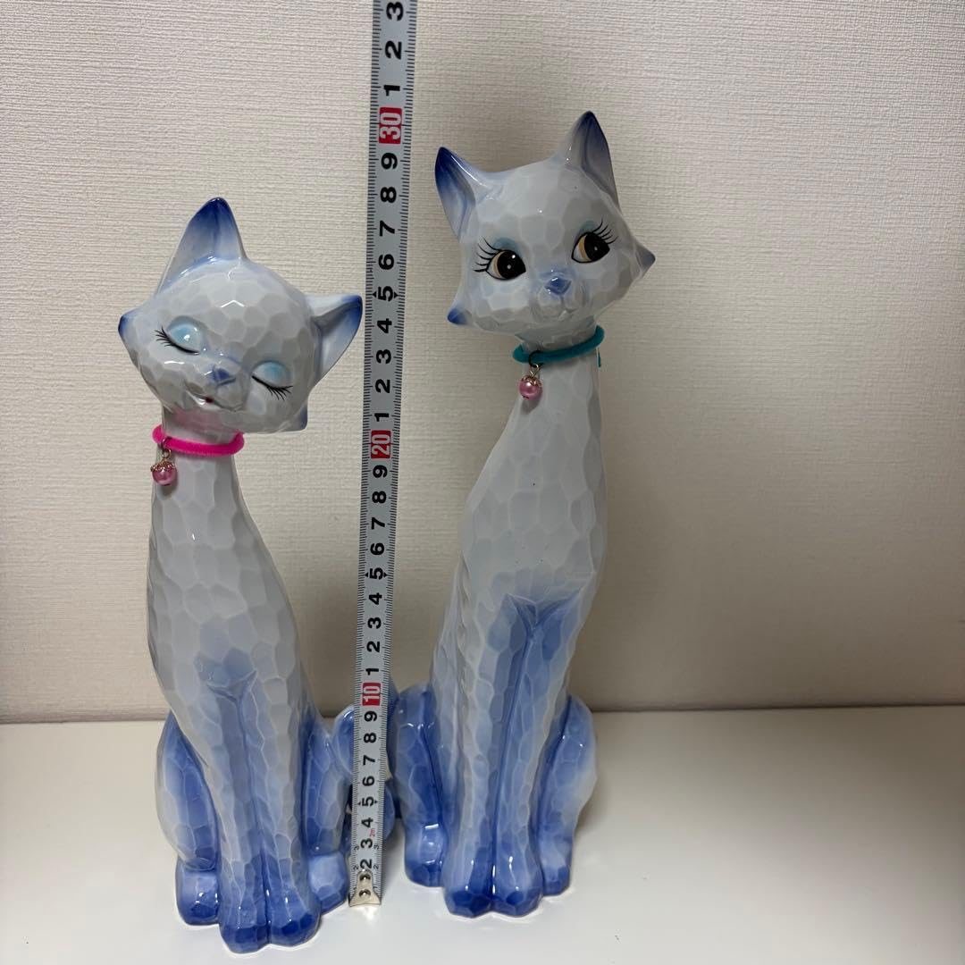 Amazon.co.jp: レトロ ねこ 置物 猫ちゃん 陶器 ペア セット まとめ