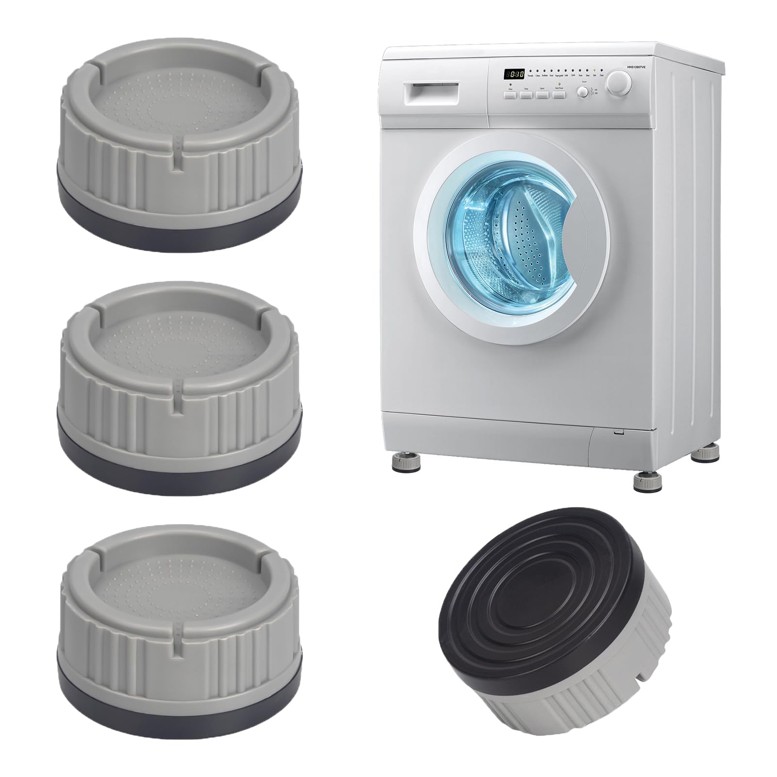 Alyvisun 4 Pezzi Piedini Antivibrazione Lavatrice in Gomma, Universali Piedi Supporto Ammortizzatori Tappetino Drenaggio, Antiscivolo Rialzo da Terra per Lavatrice, Asciugatrice, Frigorifero