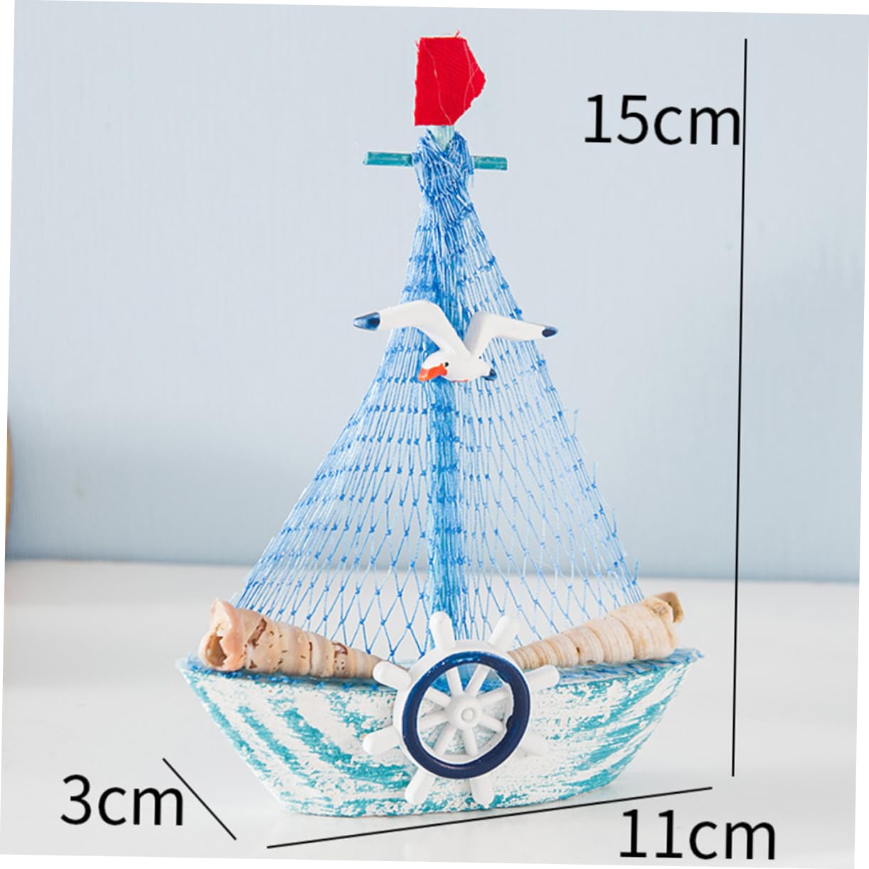 Bateau artisanal créatif de style méditerranéen bleu et blanc coquille bateau décoration voilier en bois modèle petits ornements enfants - Nihaojewelry ance