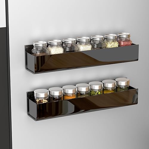 Miniatura 9 de PMMASTO Organizador de especias acrílico adhesivo para pared con 2 cintas nanas de doble cara, organización de estante de especias para puerta de