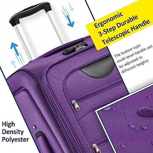 Bed Bath & Beyond Softside Luggage Expandable 3 Piece Set Suitcase Upright Spinner Softshell Lightweight Luggage Travel Set Purple3