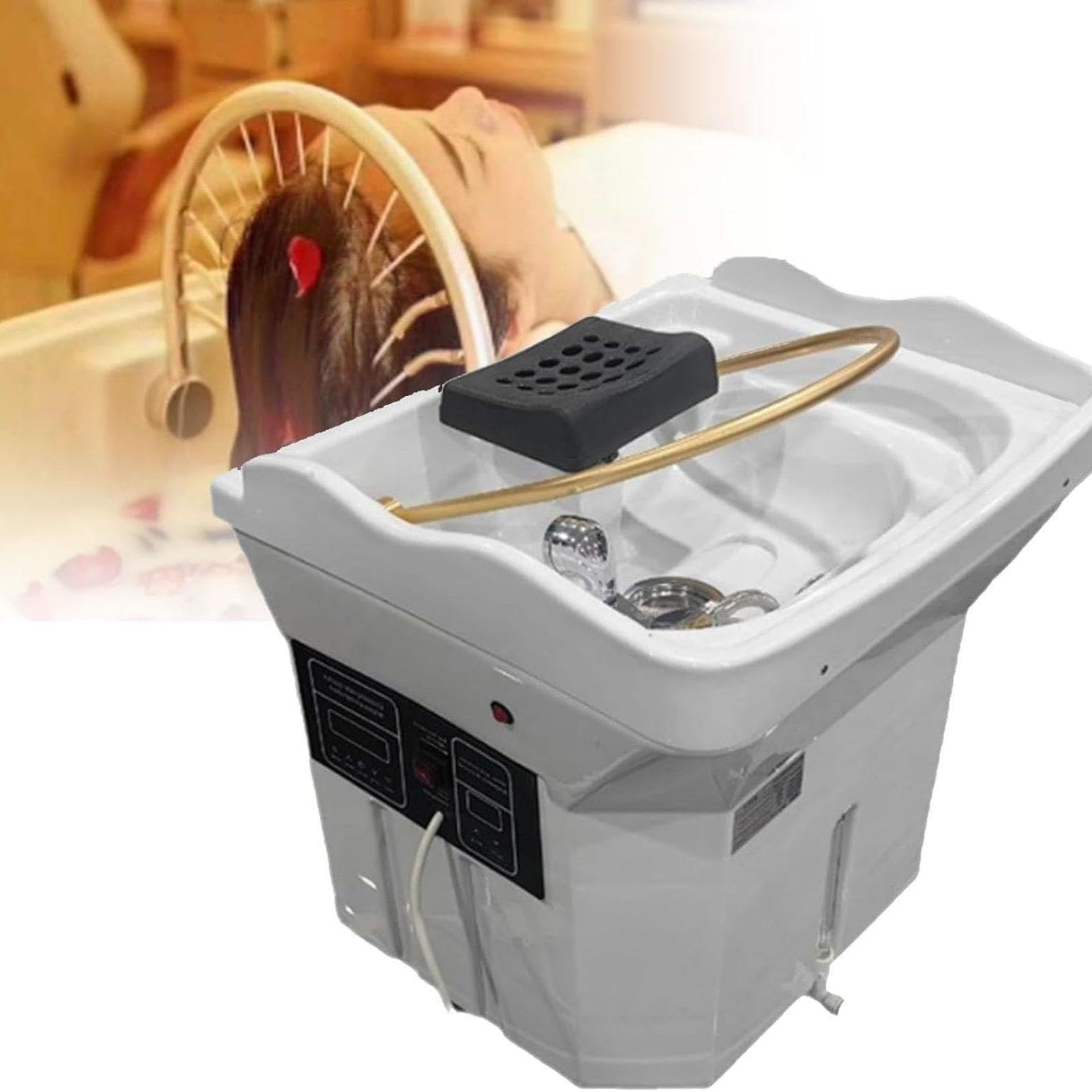 Japanische Head-Spa-Ausrüstung Mobiles Shampoo-Becken für Massage-Shampoo-Bett mit 60-l-Wassertank 4 Universalräder Shampoo-Becken All-in-One-Shampoogerät,Standard