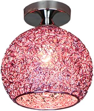 Macaron LED Ceiling Lamp Aluminum Wire Globe Lampshade Flush Mount Light Fixture Modern Creative Chandelier for Living Room Restaurant Kitchen Pink