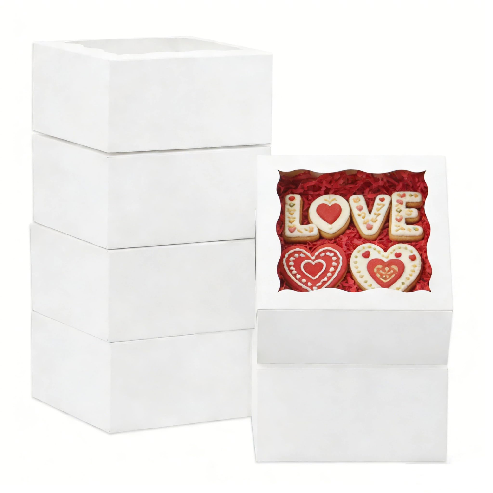 XIINHPKGG 50 cajas de galletas de 6 x 6 x 3 pulgadas: cajas de panadería con ventana, cajas de golosinas, cajas de fresas, mini cajas de pastel para cupcakes, dulces, chocolates, fresas, postres,
