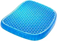 Almofada Ortopédica em Gel com Design Colmeia, Azul, 37x36 cm, Capa Antiderrapante Removível, para Cadeira, Carro e Cadeira de Rodas