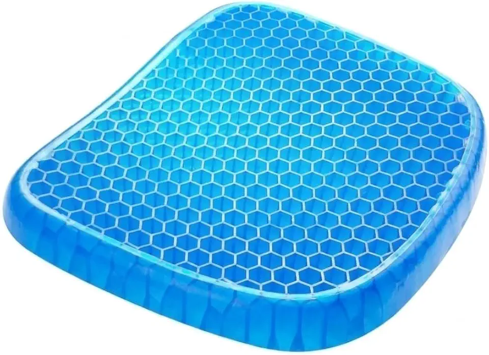 Almofada Ortopédica em Gel com Design Colmeia, Azul, 37x36 cm, Capa Antiderrapante Removível, para Cadeira, Carro e Cadeira de Rodas