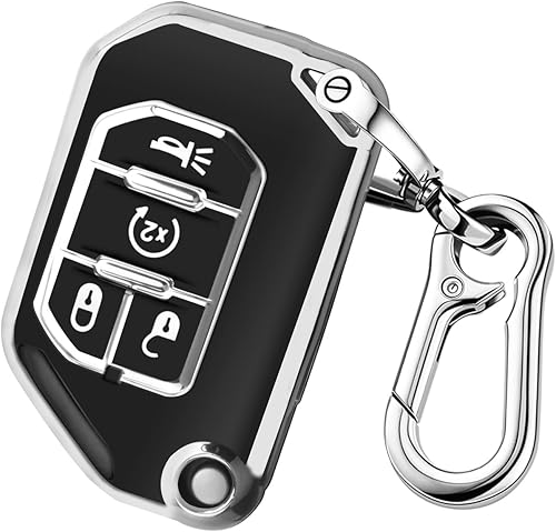 QBUC Funda para llavero Jeep, protector de llave abatible con llavero apto para Jeep Wrangler JLU JL Gladiator Rubicon JT Accesorios para llaves