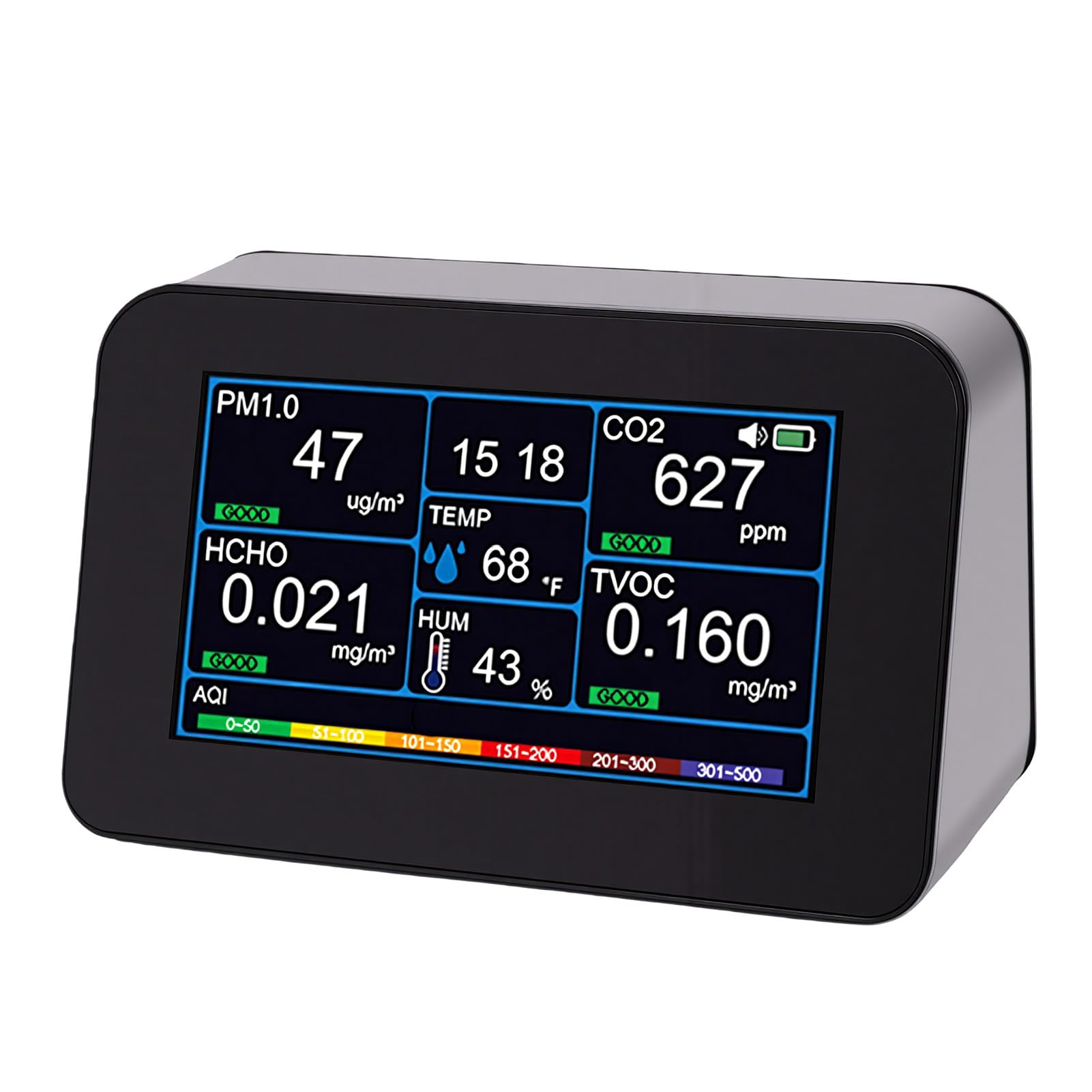 Generic Monitor de Calidad del Aire 11 en 1 para Información sobre Salud, Detección de CO2 HCHO PM2.5 en la Oficina en el Hogar, Probador Portátil Recargable con Pantalla de 4,3"