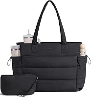 LOVEVOOK Women's Tote Bag with Giant Tumbler Holder - Ultralight Puffer Laptop Handbag for Work Travel Nurses Teachers