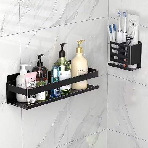 Paquete de 2 estantes de ducha  Estante de ducha de baño de aluminio a prueba de óxido, instalación con adhesivo de aluminio, no requiere