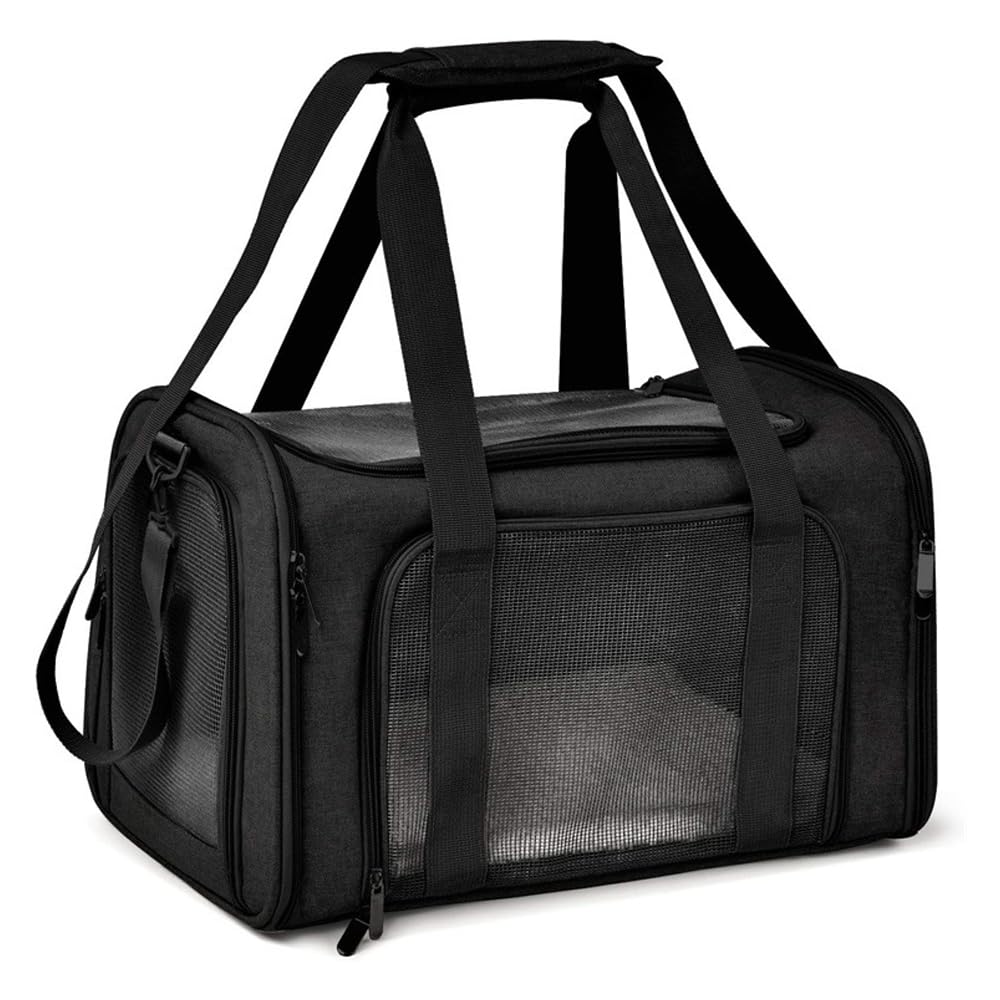 Dog Cat Carrier,Portable,Soft Sided Cat Carrier Large,Black Foldable Pets Travel Carriers for Cats/Dogs/Pets with Shoulder Strap,Pet Carriers for Dogs,up to 16lbs,Medium Small Airline Approved