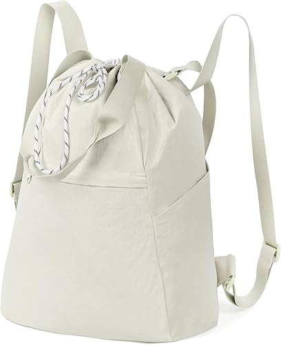 Valleycomfy Mochila deportiva con cordón y bolsa de baloncesto para zapatos y dos soportes para botellas de agua, Beige, Grande, Moderno