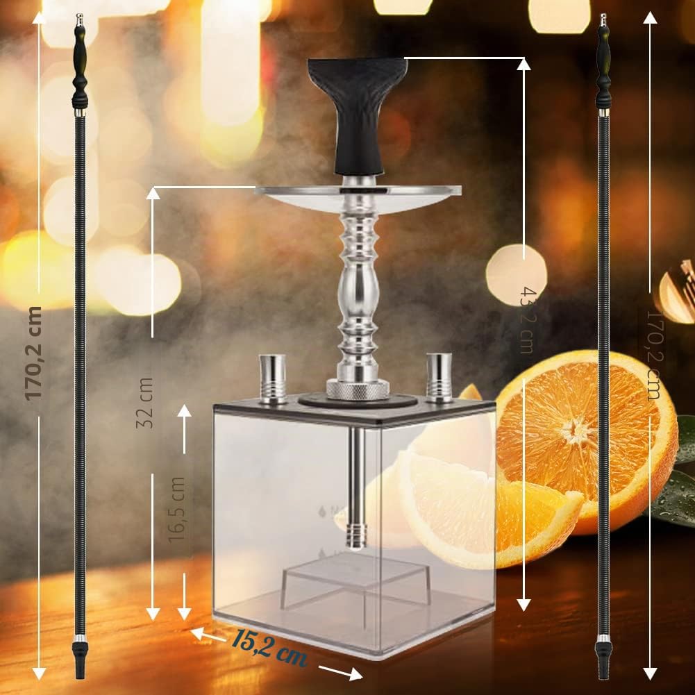 Juego de pipa de agua de acrílico cuadrado con luz LED, 1 manguera de acrílico y kit combinado con luces LED