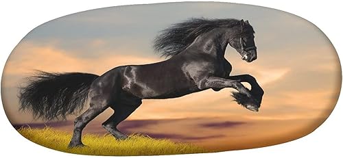 Miniatura 3 de Mantel ajustable ovalado, decoración de caballo, poliéster elástico, mantel ajustable con estampado de caballo frisón al galope idílico y puesta de