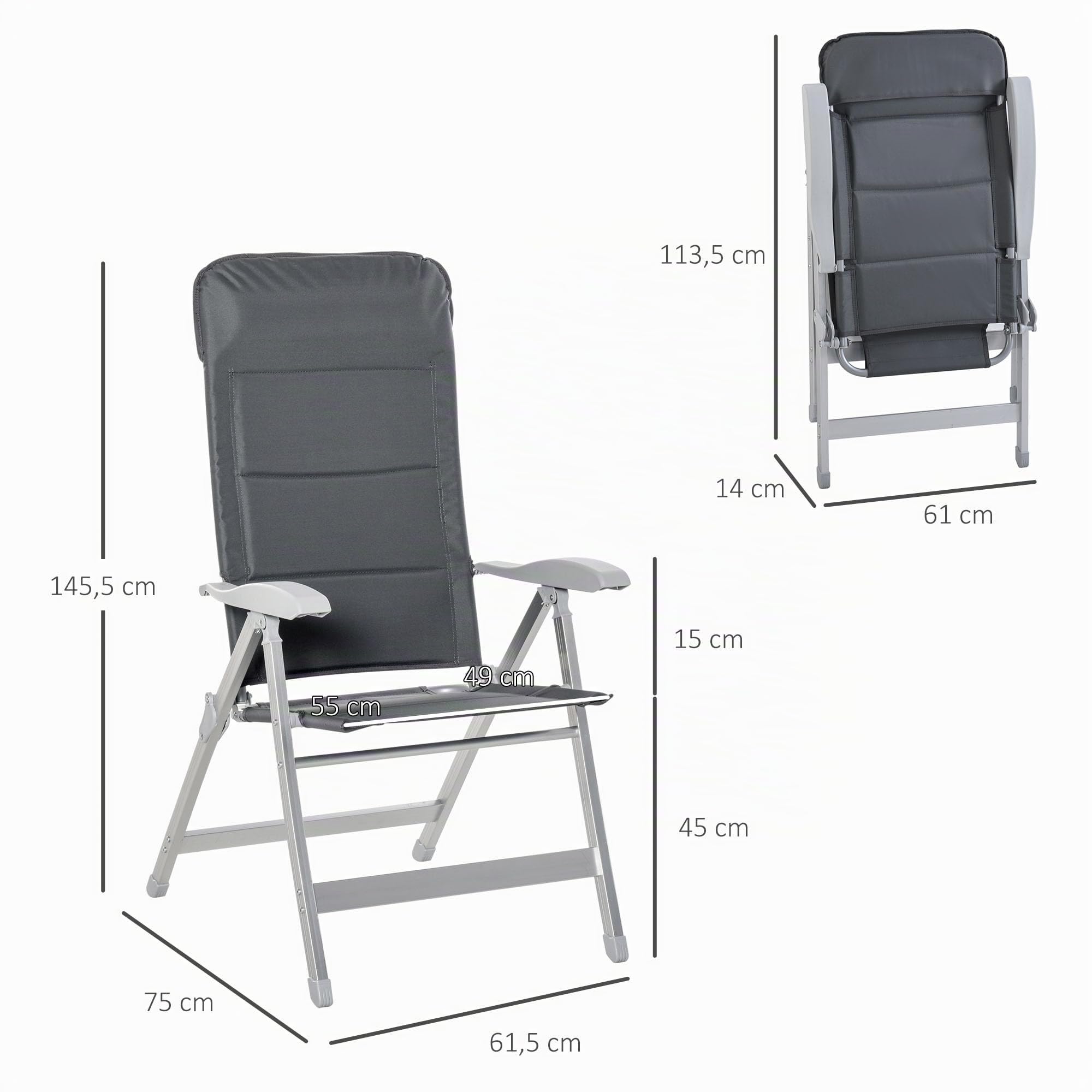 Outsunny Lot de 2 chaises de Jardin Pliantes Fauteuil d'Extérieur Gris