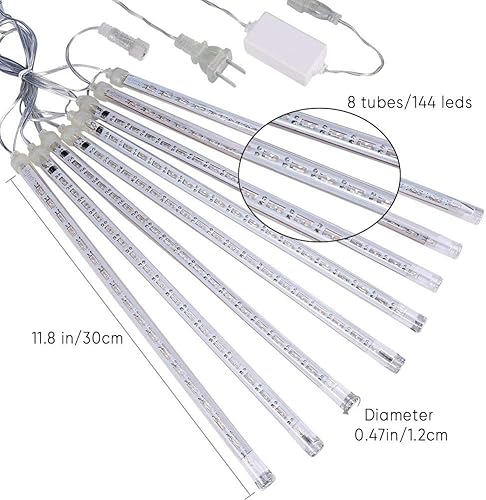 Miniatura 3 de Ejoyous Luces de lluvia de ducha, 8 tubos, 144 luces LED de lluvia de meteoritos, luces de caída de nieve para exteriores, Navidad, Halloween, boda,