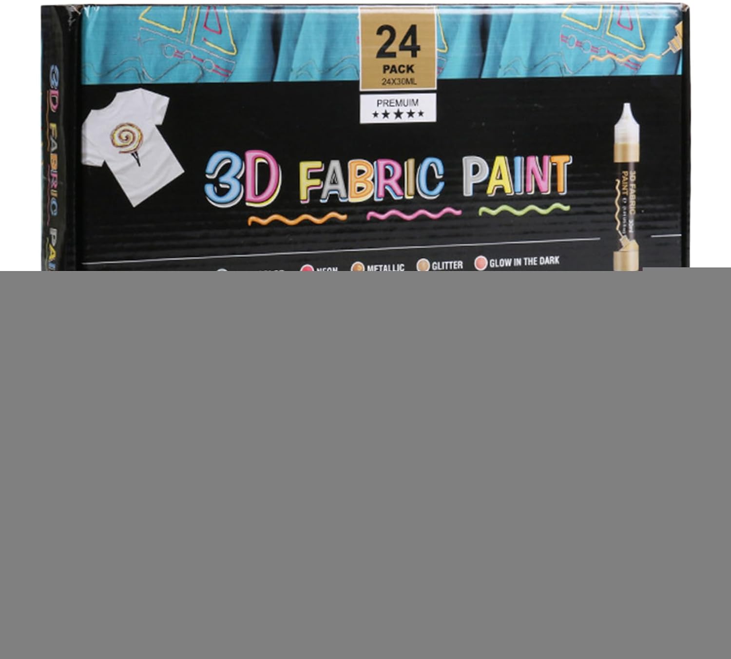 Fabric Paint - 3D Permanent Paint - 24 Colors Waterproof Craft Tool 30Ml Painting for Kids Canvas Wood Decoration Adults Clothing Glass Hat Crafts