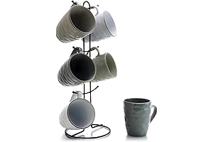 Elama Wave Series 7 Piece Assorted Grey Coffee Cup Set, 12 oz.