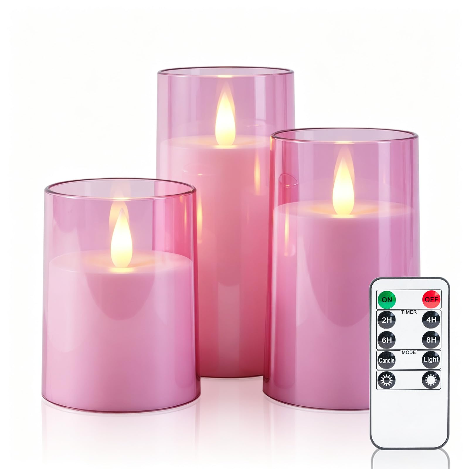 Homemory Realistic Flickering Flameless Pink Candles with Remote &amp; Timer