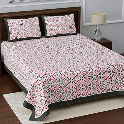 Image of LIVING ROOTS Jaipuri Hand Block Print King Cotton Bedsheet 86 * 104 inches (7 * 8.5 feet) with 2 Pillow Cover | 210 TC | Rich Fast Colour with No Colour Bleeding | (034-B)