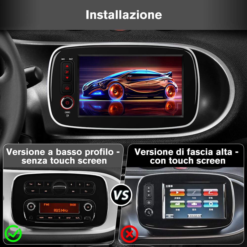 Android 15 Autoradio CarPlay Android Auto per Mercedes Benz Smart 453 Fortwo 2014-2020, 8 Pollici Car Radio con Bluetooth FM RDS Comandi al volante