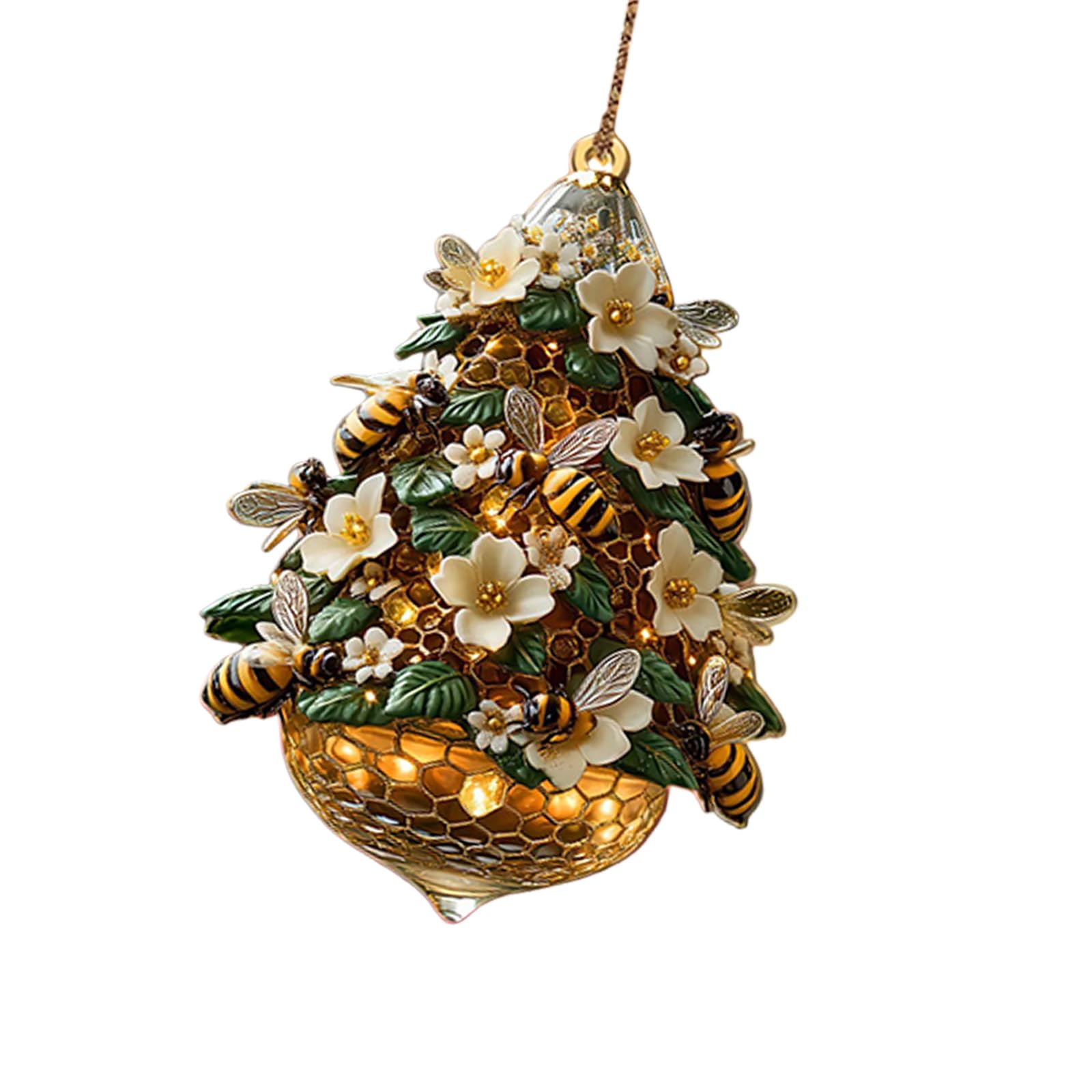 Honeycombed Christmas Tree Shape 2D Flat Acrylic Hanging Decoration Ornament Bees Theme Holiday Festives Home Decors Gift Acrylic Hanging Art