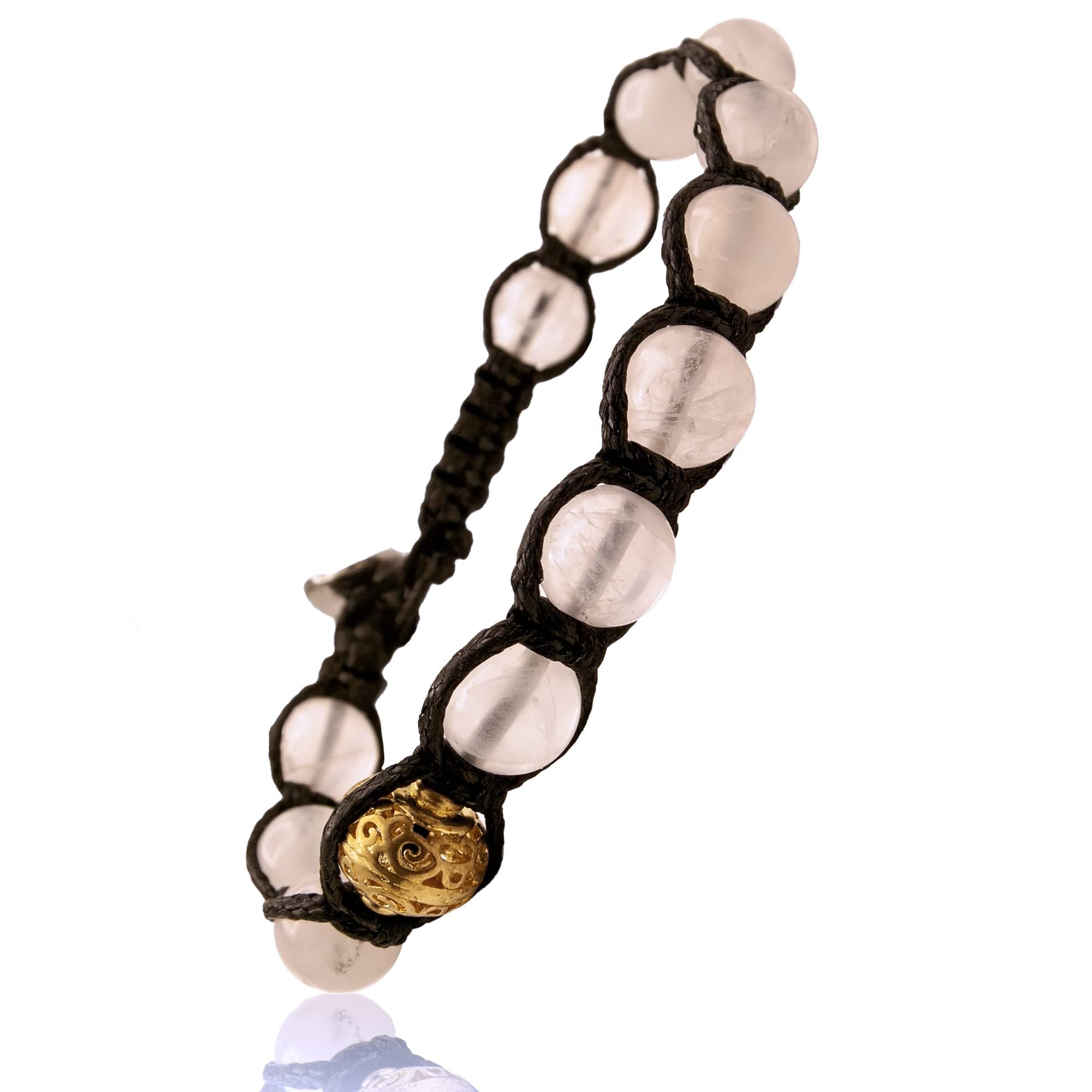 Samsara Bracciale Tibetano Buddista - shamballa con pietra in Quarzo Rosa - Filo in cotone cerato nero