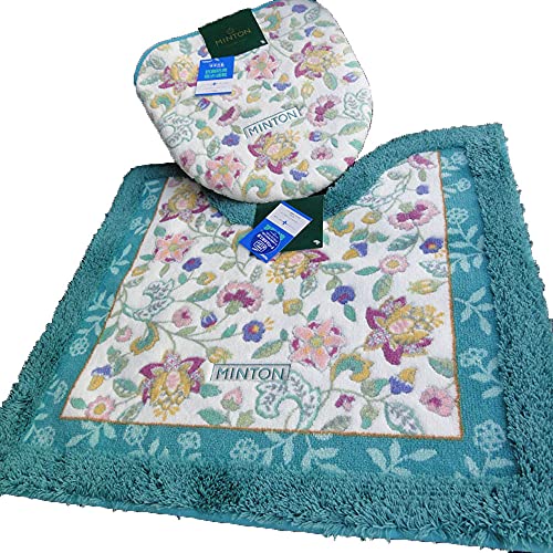 グリーン・ゴムデコレース付き MINTON ミントン 洗浄暖房便座用フタとトイレマットの2点セット』 リーガハドンホール 上品 花柄 グリーン